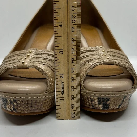 Nurture Women's Shoes Tan Leather Carmen Peep Toe Wedge Snakeskin Size 8.5 M - Picture 10 of 12
